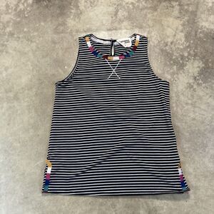 Savanna‎ Jane Shirt Womens Small Black White Striped Tank Colorblock Embroidery